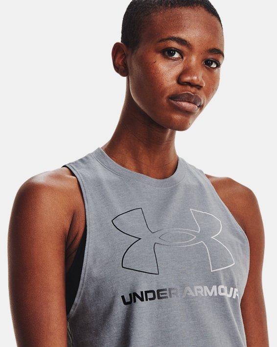 Camiseta sin mangas con estampado UA Sportstyle para mujer, Gray, pdpMainDesktop image number 3